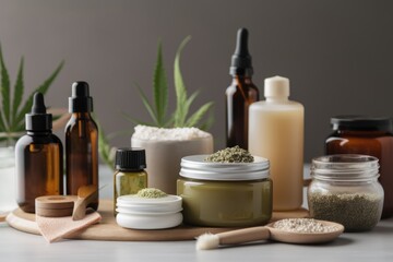 variety of cbd-infused products, including skin care and beauty products, created with generative ai