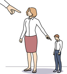 Businesspeople point with finger lay blame on colleague