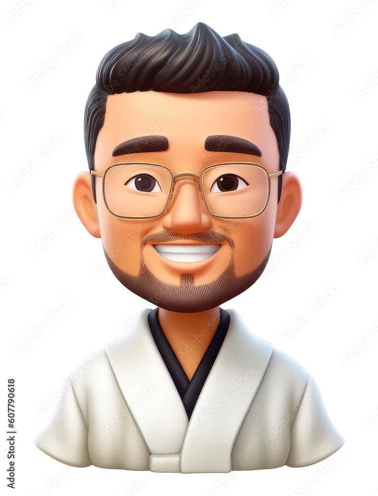 Wall mural Emoji, a happy Chinese man on a transparent background. PNG, memoji, ai