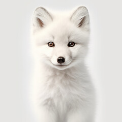 Obraz premium Cute baby arctic fox isolated on a white background. Generative AI