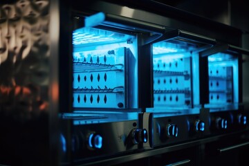 commercial oven with blue flames and smoke, creating a dramatic effect, created with generative ai
