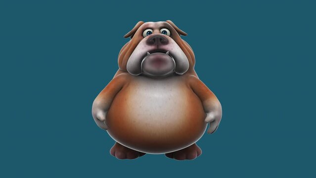 Fun 3D cartoon bulldog doing fitness (with alpha channel included)