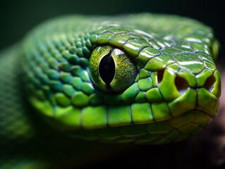 Fototapeta premium A close-up of a green snake, generative AI illustration