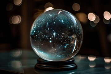Fototapeta na wymiar close-up of crystal ball, with stars and galaxies visible in the reflection, created with generative ai