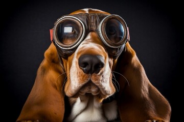 Basset Hound Ears Aflutter, Sporting a GoPro. Generative AI