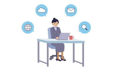 ノートパソコンでデスクワークをする女性