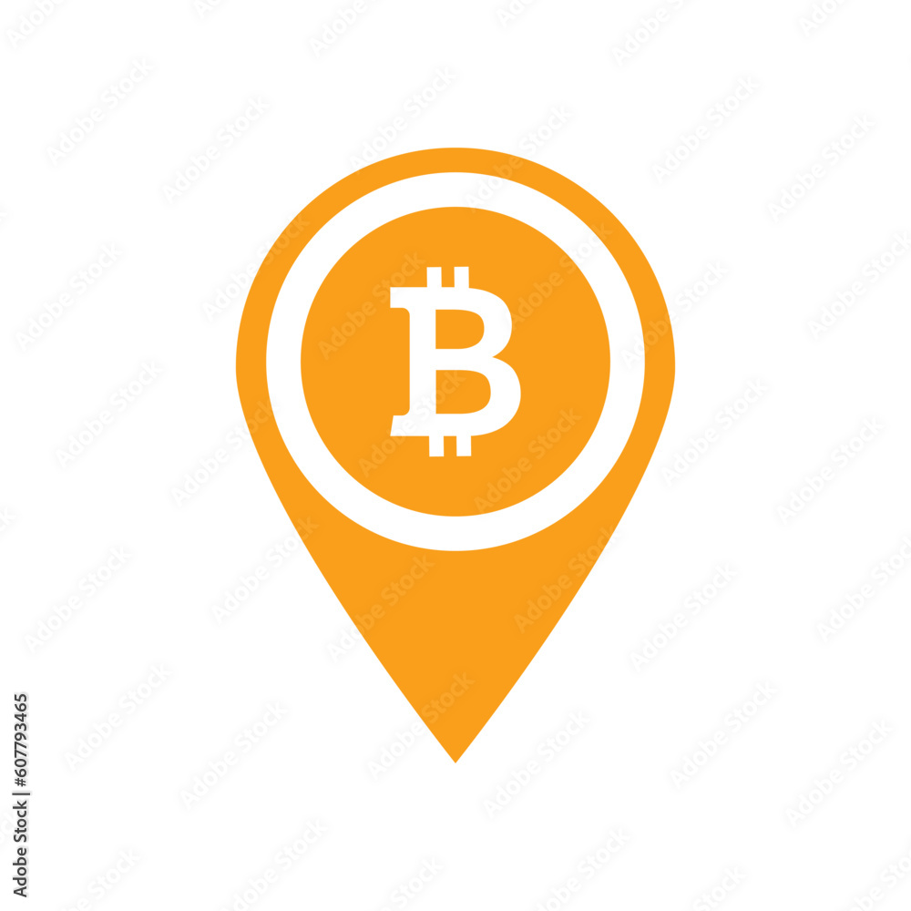 Poster bitcoin map pin digital currency exchange vector pointer