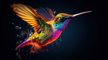 Hummingbirds at night created with generative AI technology