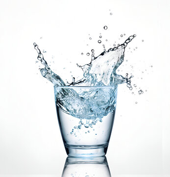 Water splash in glass isolated on white background.