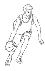 player with ball sketch basketball young player, dribbling action basketball