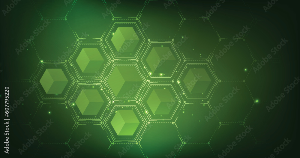 Aufkleber Geometric hexagon green background. Science background with hexagons design. futuristic vector illustration.
