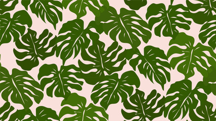 Monstera leaves on pink background. Tropical jungle seamless pattern for fashion prints. Vector illustration.
