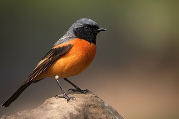 close-up of male redstart bird's vibrant plumage with blurry background, created with generative ai