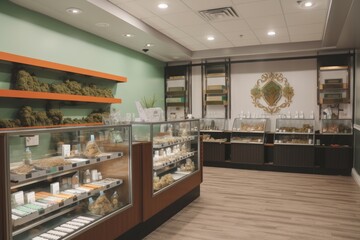 medical marijuana dispensary with variety of products for mental and physical health, created with generative ai - obrazy, fototapety, plakaty
