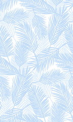 Seamless pattern with tropical blue palm leaves on white background. Exotic fashion prints. Vector illustration.