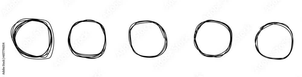 Poster hand drawn circles sketch frame set. rounds scribble line circles.