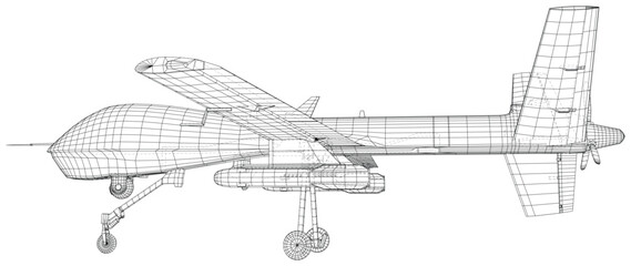 Aircraft unmanned Predator military drone. Vector created of 3d, Wire-frame. EPS10 format.