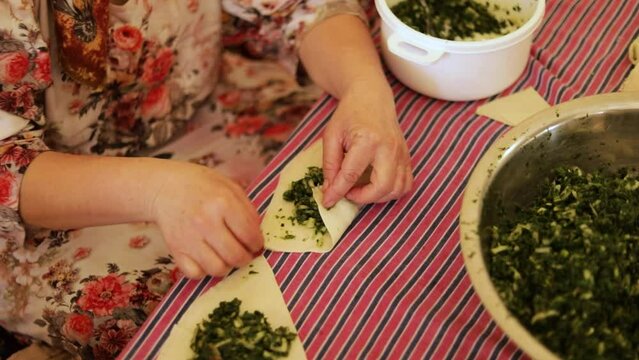 Dumplings are folded with the content