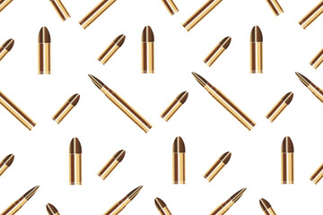 Bullet Seamless pattern. Bullets machine gun and pistol endless ornament. Vector illustration. Wallpaper and bed linen print. War banner.