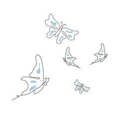 Butterfly line art. Continuous line drawing style. Blue Colored