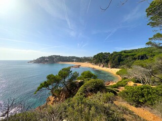 view from Punta de Pinell to the beach Cala sa Conca in S'Agaró on the Costa Brava between Sant...