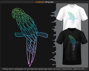 Gradient Colorful macaw bird mandala arts isolated on black and white t shirt.