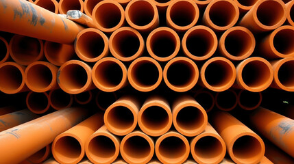Stacked Orange Pipes for Water Conduction, Generative AI