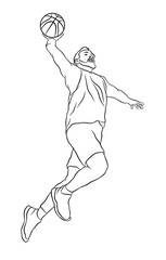 sketch basketball player, dunk basketball drawing scene