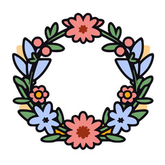 Flat Vector Illustration of a Floral Wreath