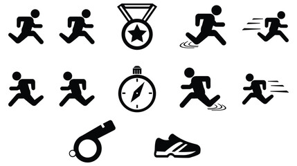Man people various running position. Posture stick figure. Vector illustration of posing person icon symbol sign pictogram on white - obrazy, fototapety, plakaty