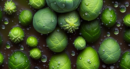 Tasty cabbage with water drops. Fresh cole texture. Vegan food seamless. Generative AI
