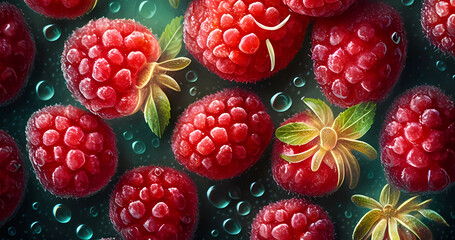 Raspberries background. Fresh raspberries illustration. Vegan food illustration. Generative AI