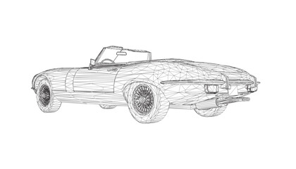 Fototapeta premium Luxury convertible car. Coloring pages for adults drawing. Line art picture Car cabriolet with outlines. Vector illustration vehicle. Black wireframe sketch illustrate Isolated on white background. 3D