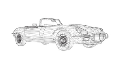 Obraz premium Luxury convertible car. Coloring pages for adults drawing. Line art picture Car cabriolet with outlines. Vector illustration vehicle. Black wireframe sketch illustrate Isolated on white background. 3D