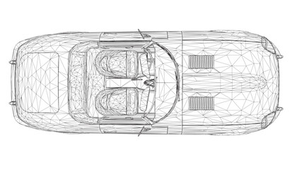Luxury convertible car. Coloring pages for adults drawing. Line art picture Car cabriolet with outlines. Vector illustration vehicle. Black wireframe sketch illustrate Isolated on white background. 3D - obrazy, fototapety, plakaty
