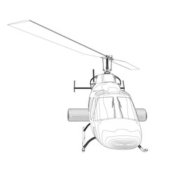 Helicopter detailed outline. Vector isolated on a white background. Adult military helicopter coloring page for book. Copter and Aircraft. Vector illustration. Black contour sketch illustrate.