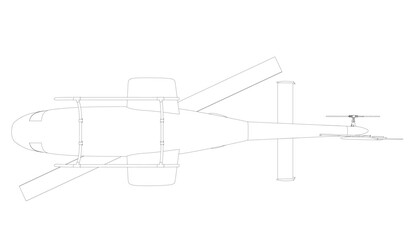 Helicopter detailed outline. Vector isolated on a white background. Adult military helicopter coloring page for book. Copter and Aircraft. Vector illustration. Black contour sketch illustrate.