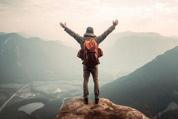 Obraz premium Taste of the Wild. Man on a Thrilling. Backpacker's Adventure in the Mountains