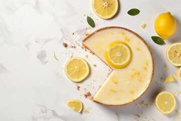 Top view of lemon cheesecake. 