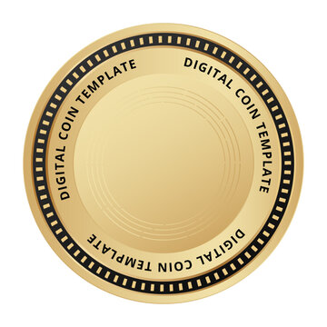 Digital coin template gold. Golden crypto token vector