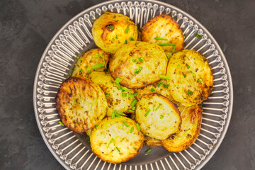 Delicious looking baked potato, food concept photo.