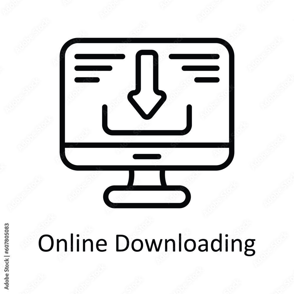 Aufkleber online downloading vector outline icon design illustration. user interface symbol on white backgroun