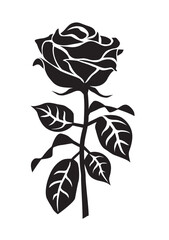 Obraz premium Rose silhouette, Funeral ceremony symbol,decorative motive. Stylized Illustration of rose,tattoo design element. Vector available.