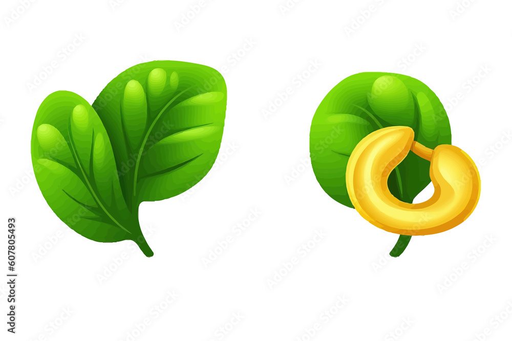 Poster set cashew and leaf. generative ai