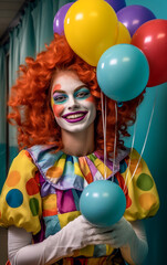 Obraz na płótnie Canvas Smiling young girl in clown make-up - ai generative