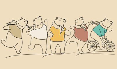 Cute and funny bears doodle vector set. Set of cute sloth vector. Lovely wildlife and friendly sloth doodle pattern in different poses with flat color. © Sukman