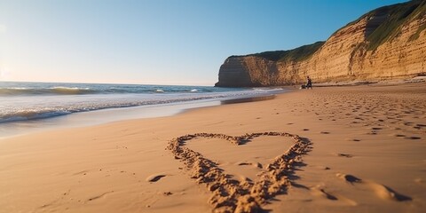 AI Generated. AI Generative. Photo illustration of heart shape on sand. Vacation love romantic vibe. Graphic Art