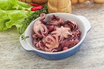 Marinated baby octopus seafood in the bowl