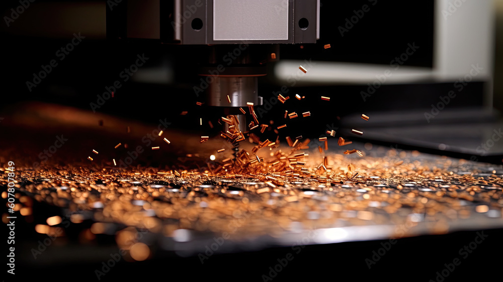 Poster machine tool in metal factory with drilling cnc machines generative ai