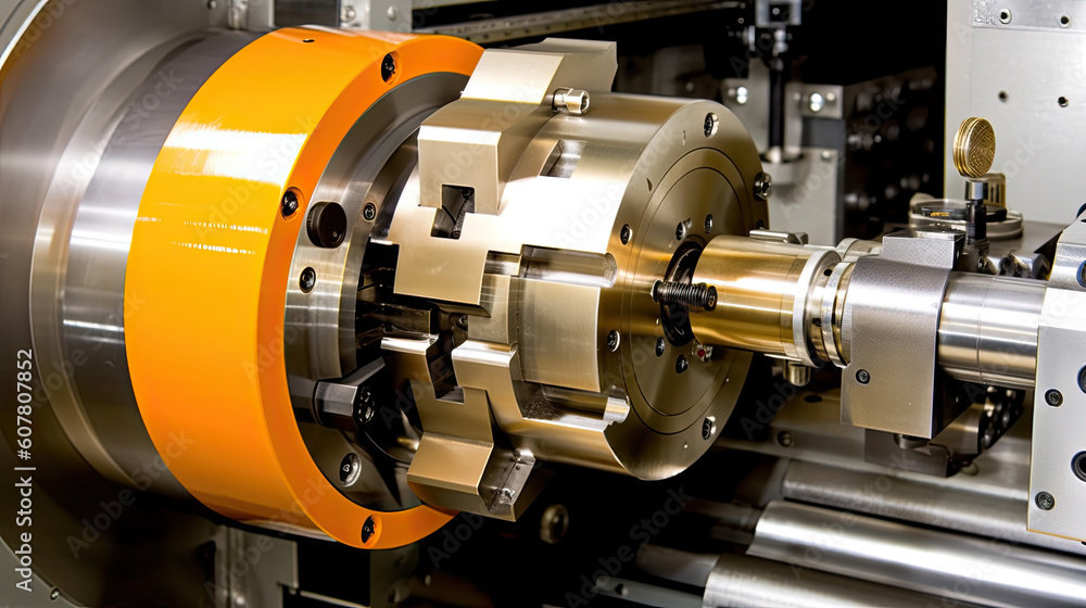 Poster machine tool in metal factory with drilling cnc machines generative ai